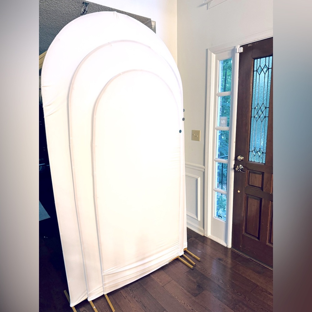 Set of 3 event, wedding, party, holiday arches with white stretch covers.